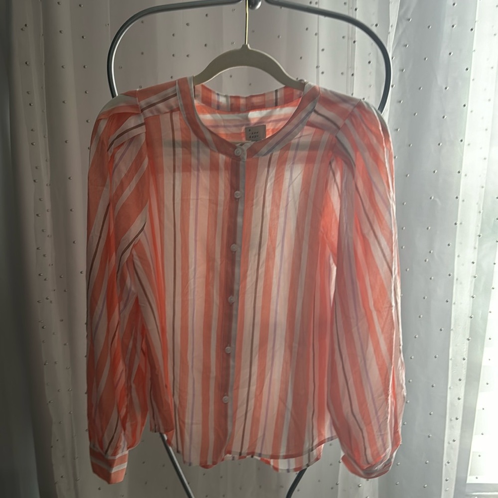 A New Day NWT Size M Coral Stripe Button Down Shirt